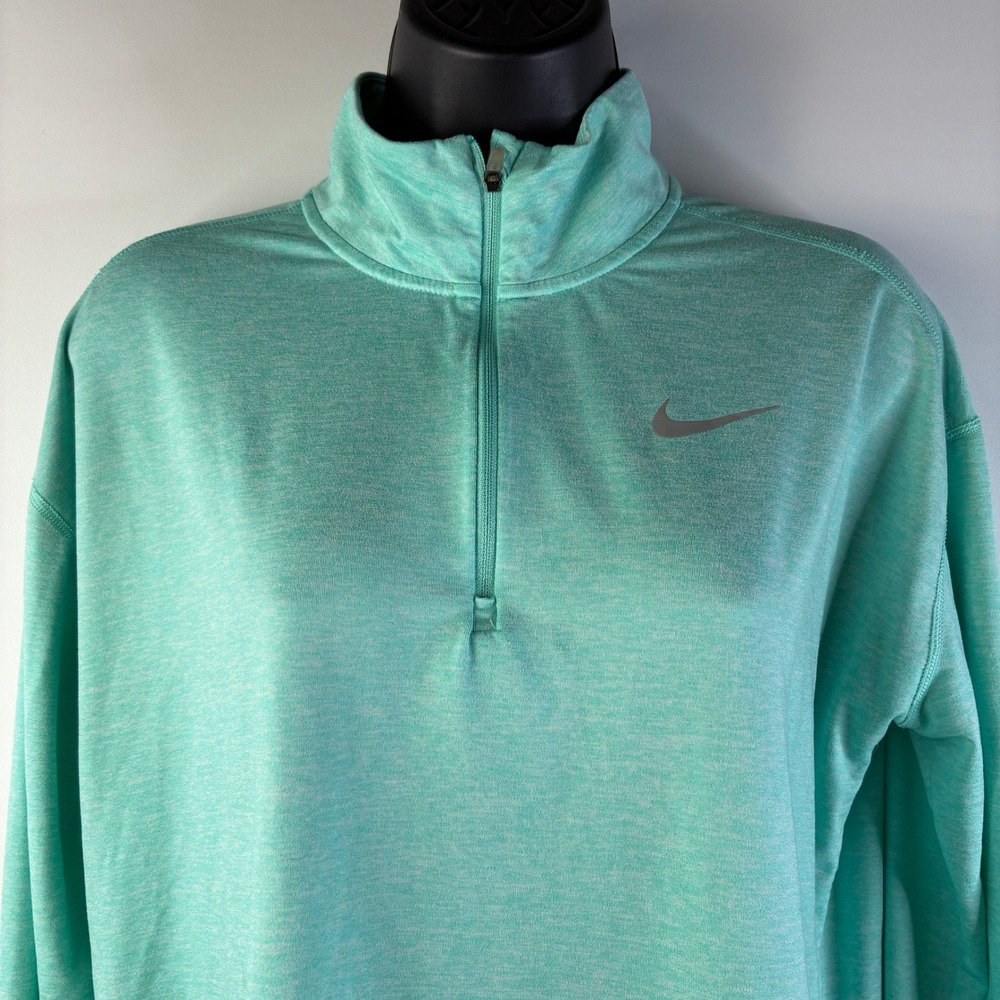 Nike Running Dri-FIT Womens Quarter Zip Pullover Teal Heather Thumbholes Medium - Picture 11 of 16